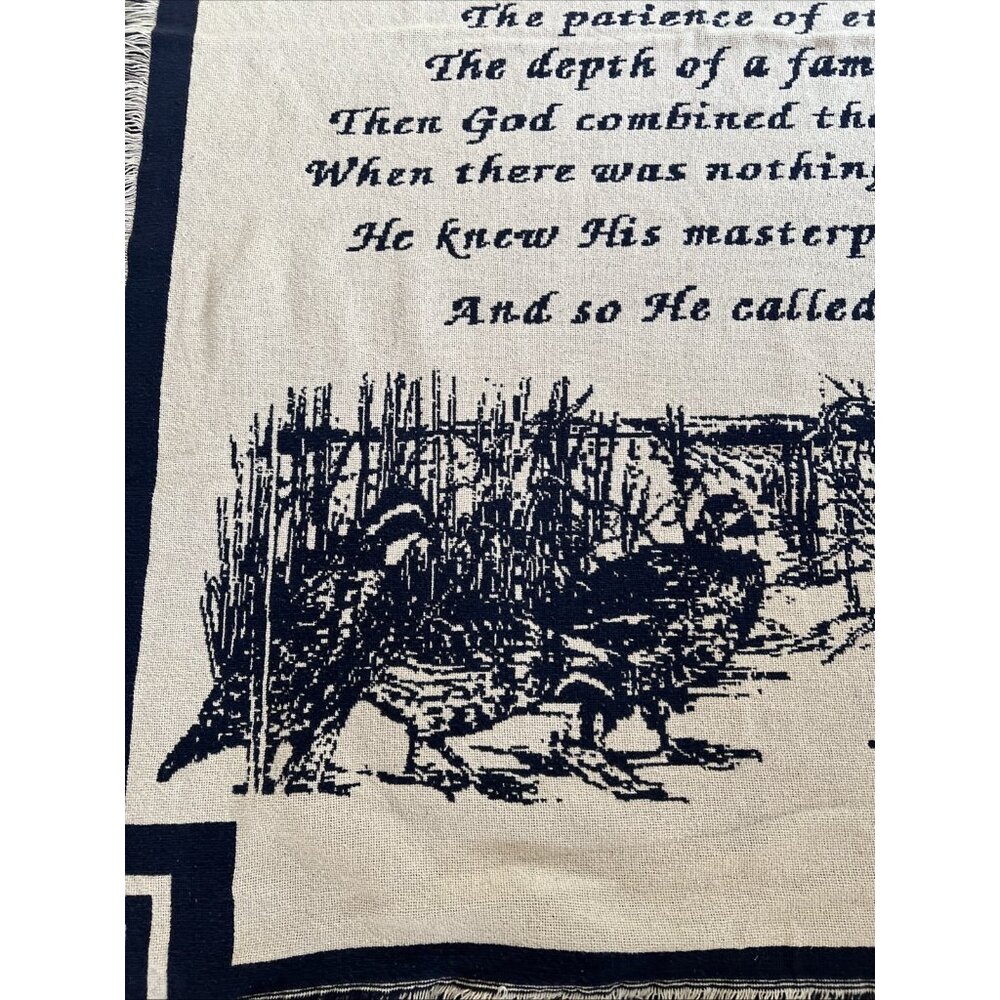Woven Throw Blanket "What Makes A Dad" Blue Ivory Soft Woven Cotton 71" Long Vtg - Picture 4 of 11